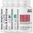 Youth & Tonic Bloating Relief with Pre & Probiotics from Water Retention, Gas or Food Digestion with Water Pills, Liquid Activated Charcoal and Digestive Enzymes Bundle Pack 2