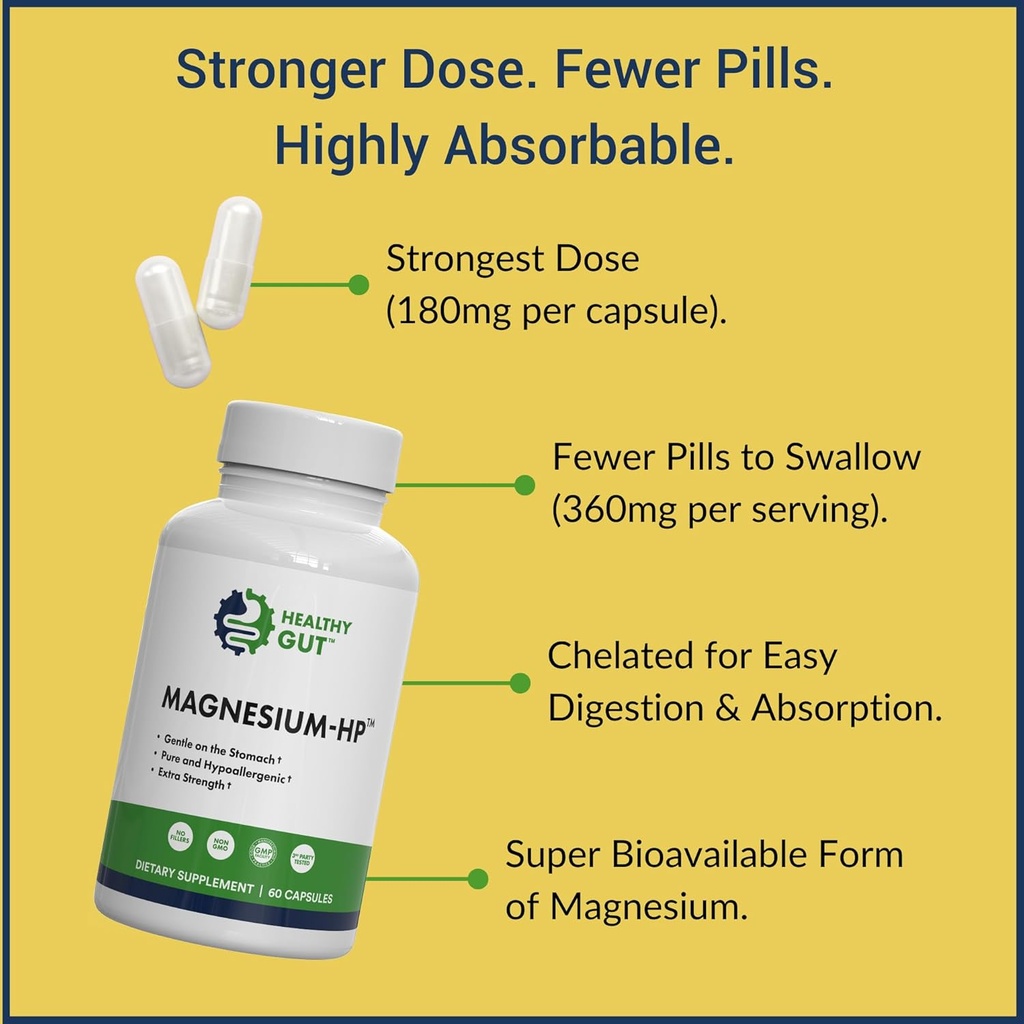 Healthy Gut Magnesium-HP | Ultra Pure Glycinate with Zero Fillers | 180 mg Magnesium Glycinate | 60 Servings 5