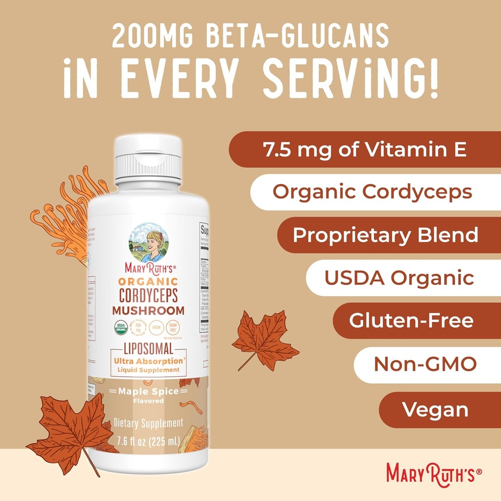 MaryRuth Organics Cordyceps Liposomal (Maple Spice) & Vitamin C (Citrus & Vanilla) | Clean Label Project Verified® | Vitamins for Immunity, Skin, & Overall Health | Vegan, Non-GMO, Gluten-Free 5