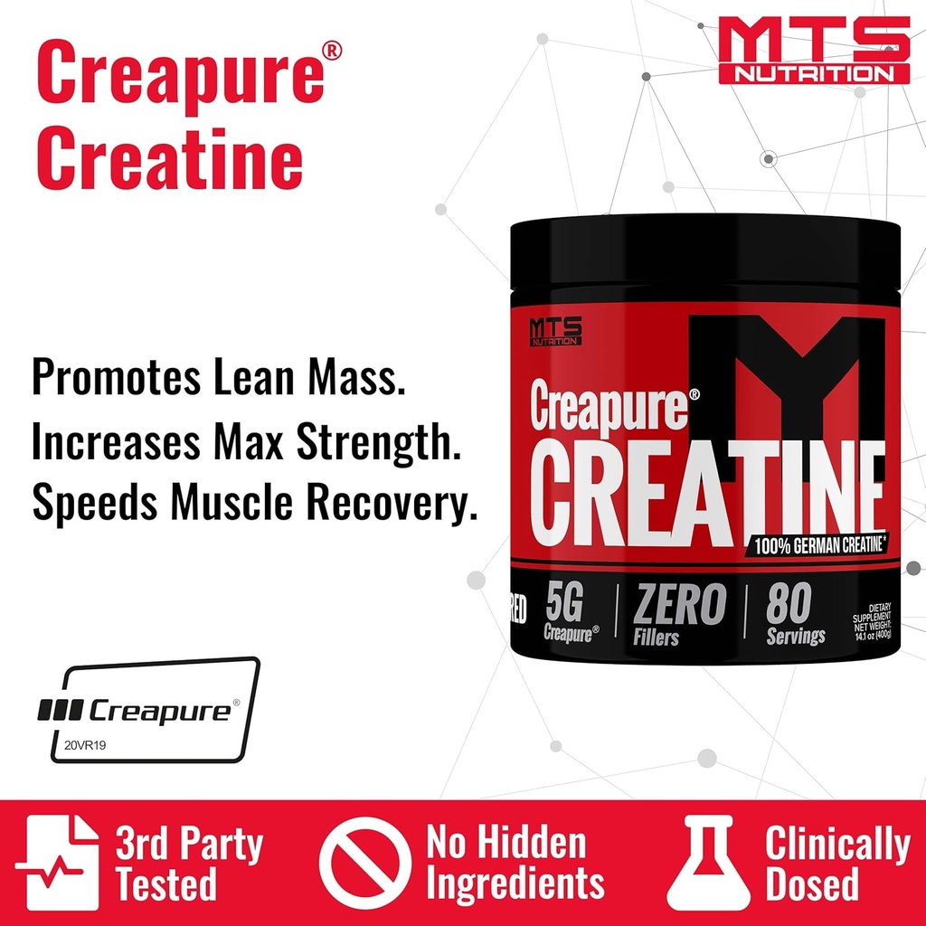 MTS Nutrition Creapure Creatine Powder - Muscle Growth & Recovery Supplement - 80 Servings Unflavored 3