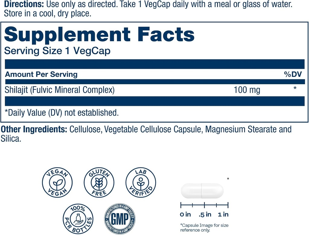 Solaray Fulvic Minerals 100 mg | Himalayan Shilajit | Healthy Digestion, Skin & Brain Support | 30 VegCaps 3