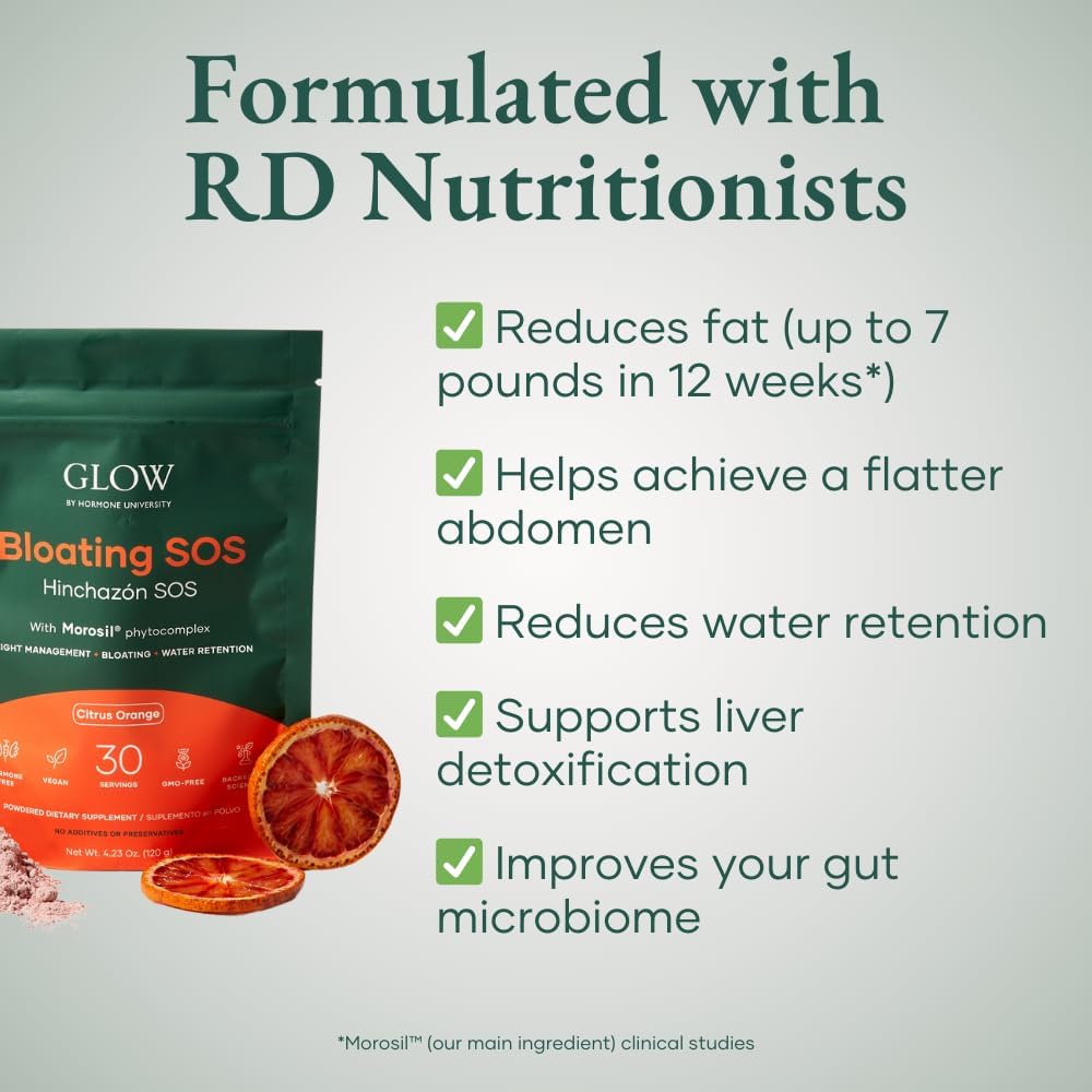 Glow Bloating SOS Drink Powder, Bloating Relief for Women with Morosil & Digestive Enzymes, for Water Retention, Metabolism, Gut Health & Immune Support, Citrus Orange - Dietitian Co-Developed 3