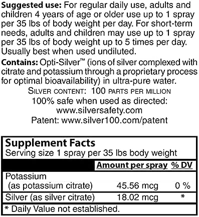 Silver 100 Ionic Silver Complex with Opti-Silver Optimized Delivery System for Immune Support - 100 ppm, 2oz (59.2mL) - Spray 4