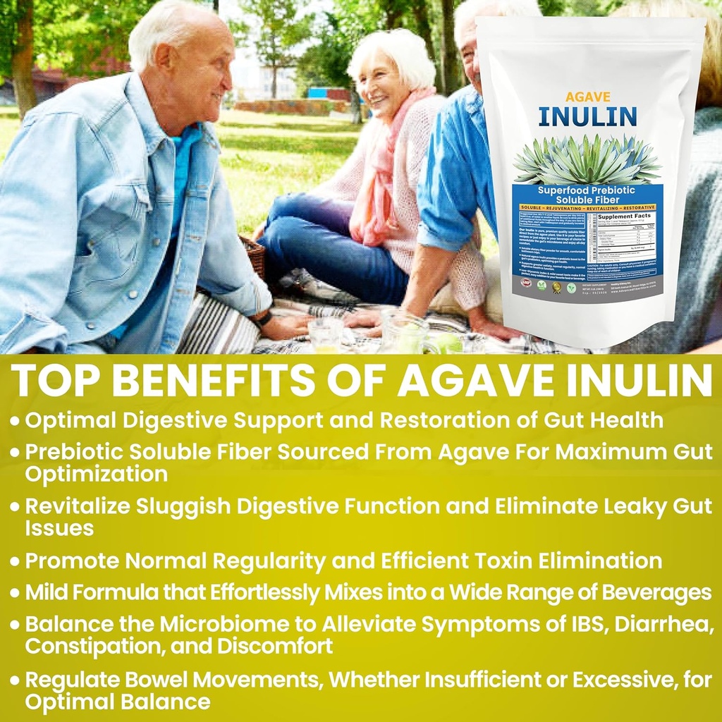 Organic Inulin Powder (48oz/3 lbs) Gentle Agave Prebiotic Soluble Fiber Supplement for Digestive Support, Gut Health, Vegan Baking, Smoothies & Drinks 5
