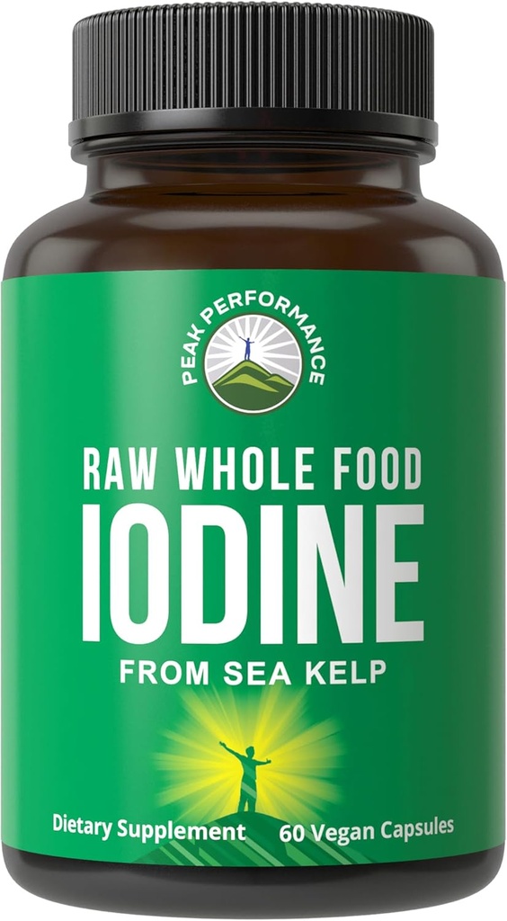 Raw Whole Food Iodine Supplement from Organic Kelp (Ascophyllum Nodosum) by Peak Performance. Potassium Iodide Support Tablets. for Metabolism, Energy, and Immune. 120 Vegan Capsules, Pills. 2