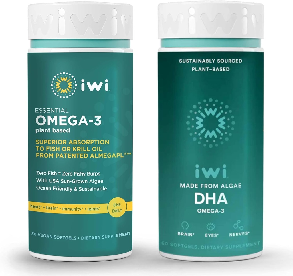 Iwi Omega-3 Essential & DHA Omega-3 Bundle, 30 Servings, Vegan Plant-Based Algae Omega 3, Krill & Fish Oil Alternative, No Fishy Aftertaste 2