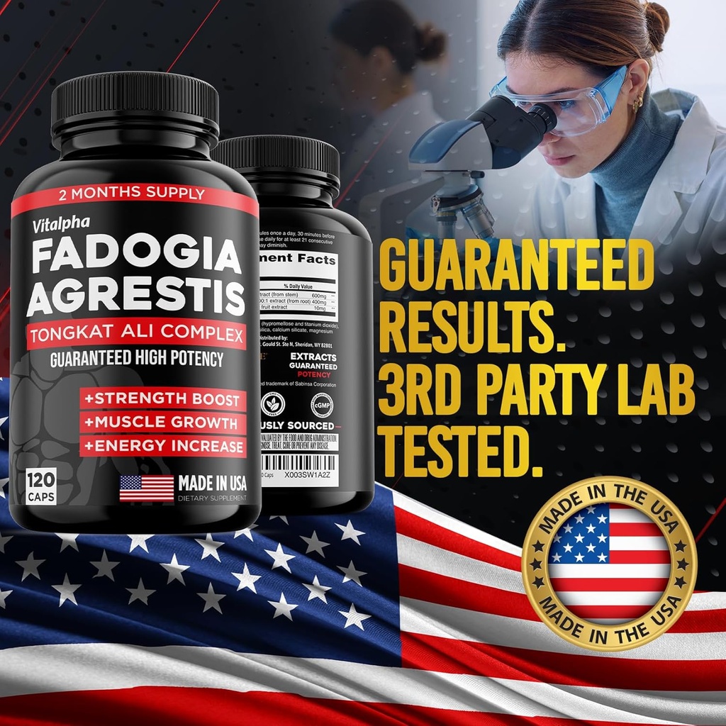Ultra Concentrated 86,000mg Fadogia Agrestis Tongkat Ali Blend – 200:1 Tongkat Ali + 10:1 Fadogia Agrestis + Bioperine - Maximum Strength Blend for Athletic Performance & Muscle Mass - 120 V-Caps 6