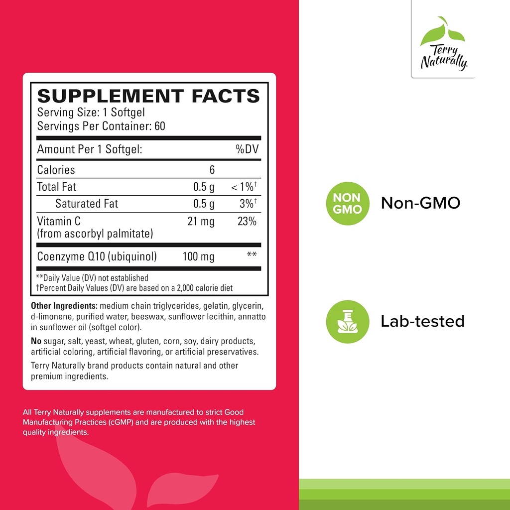 Terry Naturally CoQ10 BioActive Ubiquinol - Cellular Energy Support Supplement - BioActive CoQ10 Supplement - Nutritional Supplement to Aid Healthy Aging & Brain Health - 60 Softgels 3