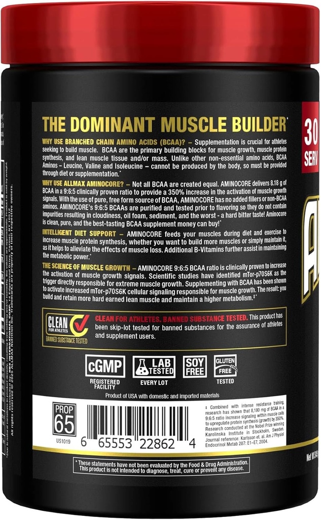 ALLMAX Nutrition AMINOCORE BCAA Powder, 8.18 Grams of Amino Acids, Intra and Post Workout Recovery Drink, Gluten Free, Fruit Punch, 315 g 3