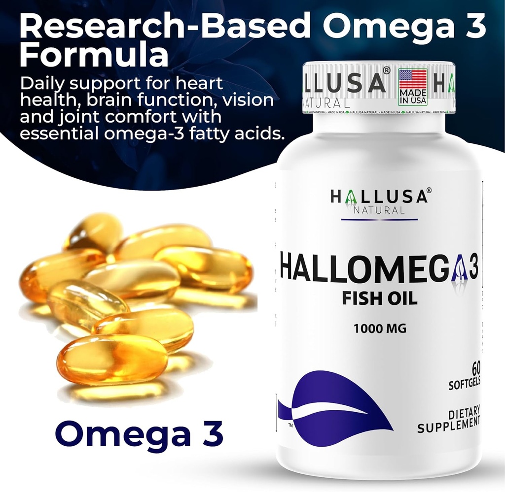 Omega 3 Fish Oil 1000mg – EPA 180mg DHA 120mg – Omega 3 Fatty Acids Supplement – Heart, Eye & Joint Support – 60 Softgels – Hallusa Natural 5