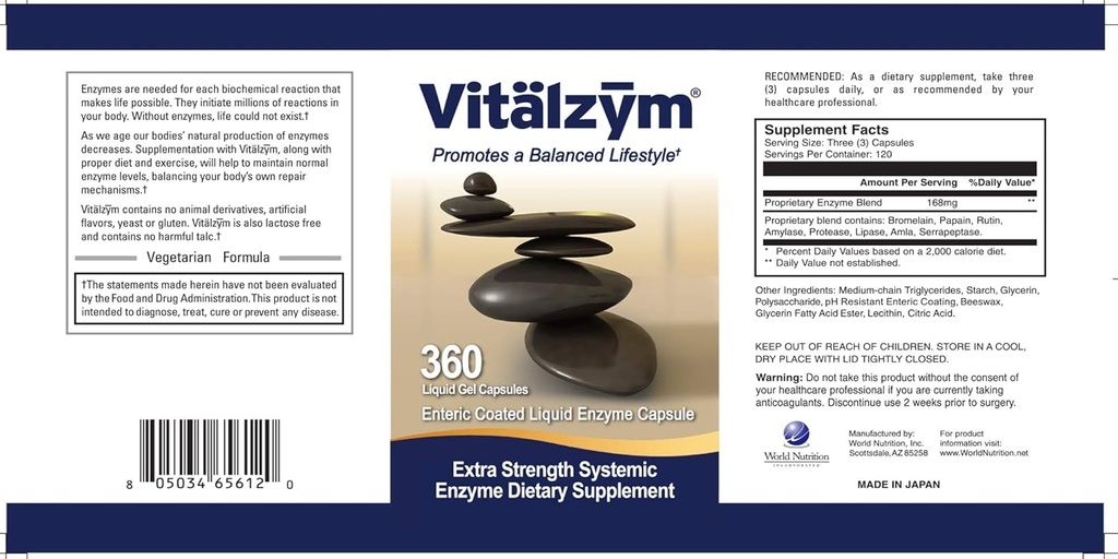 Proteolytic Systemic Enzymes Liquid Gel Capsules with Serrapeptase, Immune and Joint Support, Natural Ache Relief Plus Fertility Supplement (360 Capsules) 3