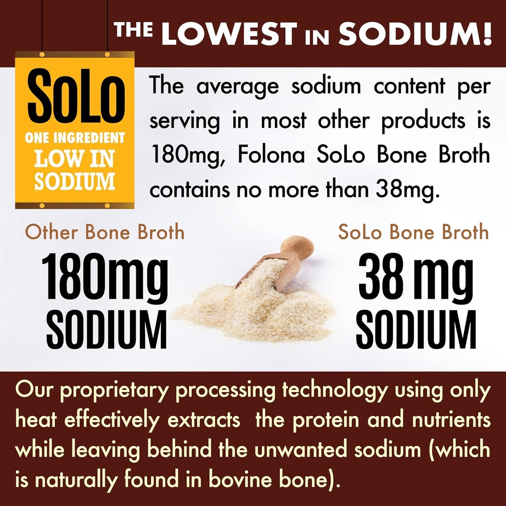 Solo Bone Broth Protein Collagen Powder Low Sodium, 16g Hydrolyzed Collagen Type I & III, for Healthy Skin, Nails, Hair, Joints & Digestion, Grass Fed, 1 lb (Bag - Net Wt. 1 lb. Powder) 5