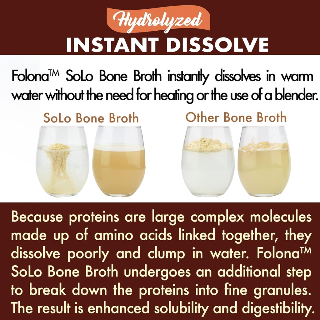 Solo Bone Broth Protein Collagen Powder Low Sodium, 16g Hydrolyzed Collagen Type I & III, for Healthy Skin, Nails, Hair, Joints & Digestion, Grass Fed, 1 lb (Bag - Net Wt. 1 lb. Powder) 6