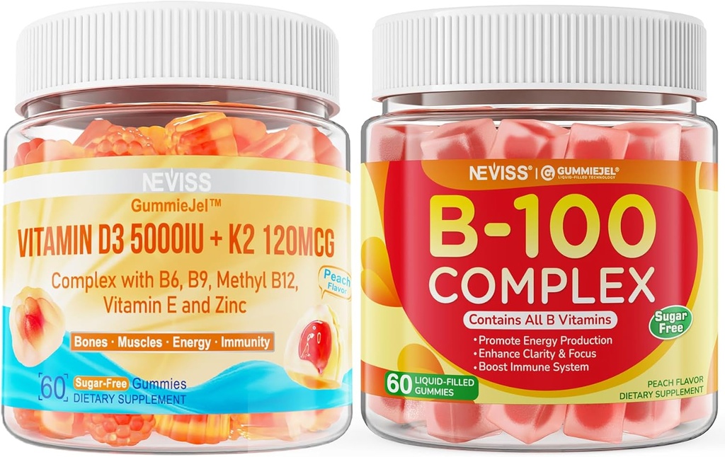 NEVISS Vitamin D3 K2 Gummies + Vitamin B100 Complex 2