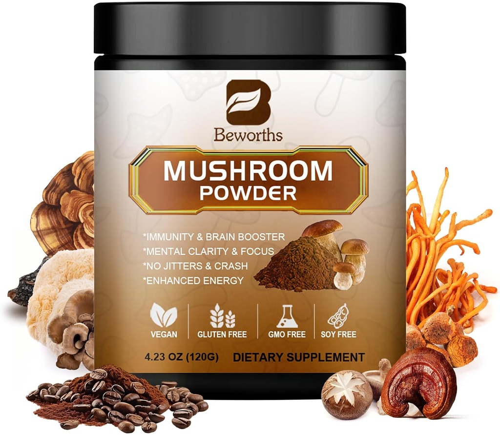 Mushroom Coffee - Lions Mane Mushroom Powder Instant Coffee with Lion's Mane, Reishi, Chaga, Cordyceps, and Turkey Tail - Mushroom Coffe Alternative for Energy, Mental Clarity & Focus, Brain Booster 2