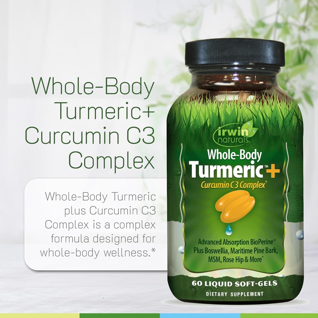 Irwin Naturals Whole-Body Turmeric+ - 60 Liquid Softgels - BioPerine Complex Enhanced Absorption - 30 Total Servings 6