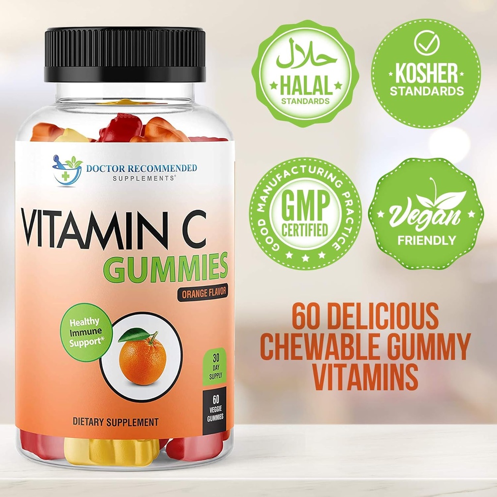 Vitamin C Gummies for Adults and Kids - 80mg Vit C Per Serving as Ascorbic Acid - Pectin Based Gummy Immune Support with No High Fructose Corn Syrup, Gluten or Artificial Sweeteners - 60 Gummies 6