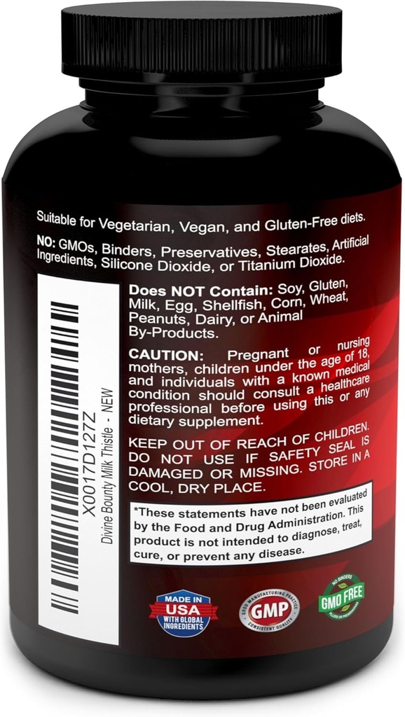 Divine Bounty Pure Milk Thistle Capsules Supplement - A Potent 1200mg Milk Thistle Supplement with 4X Concentrated Extract (Standardized) 120 Vegetarian Capsules 4