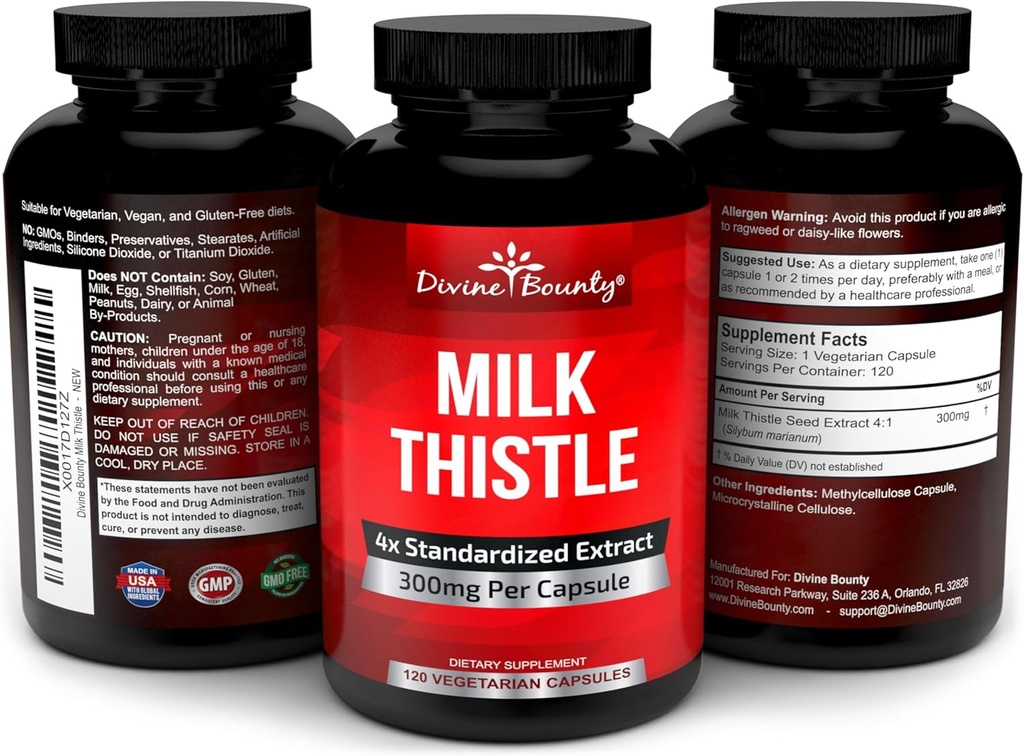 Divine Bounty Pure Milk Thistle Capsules Supplement - A Potent 1200mg Milk Thistle Supplement with 4X Concentrated Extract (Standardized) 120 Vegetarian Capsules 5