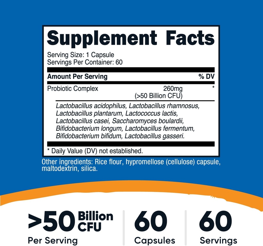 Nutricost Probiotic Complex - 50 Billion CFU, 60 Capsules - Probiotic for Men and Women - Vegetarian Capsules, Non-GMO, Gluten Free 3