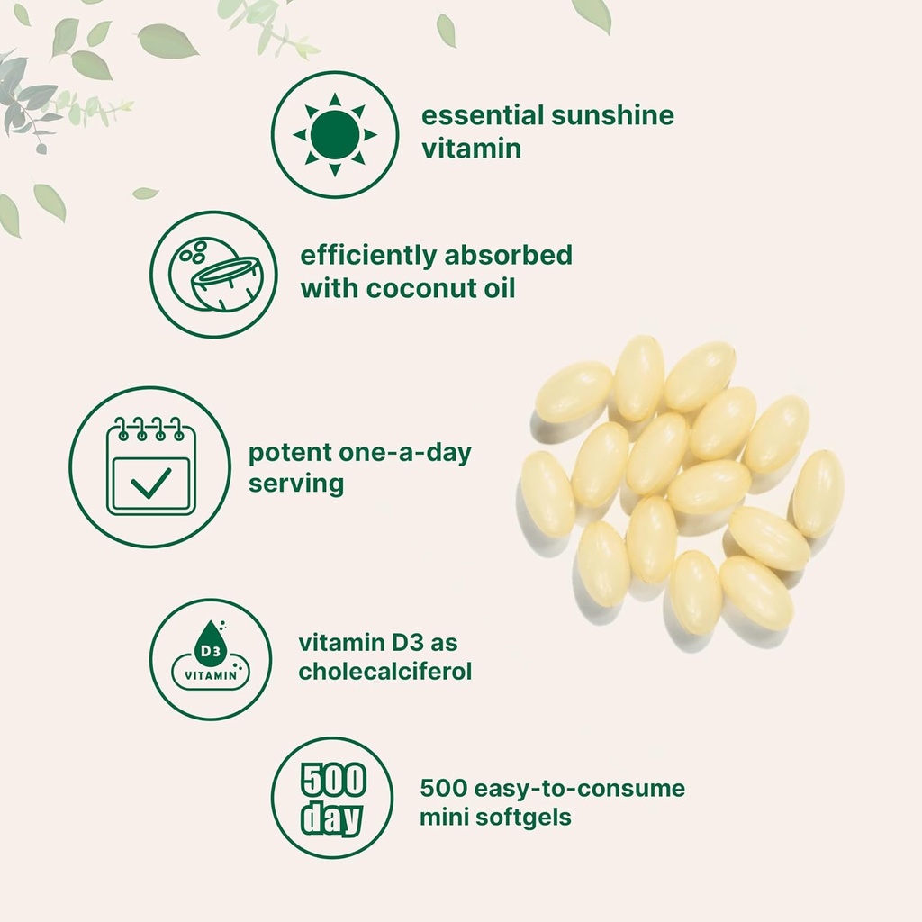 Micro Ingredients Vitamin D3 5,000 IU, 500 Softgels | Virgin Coconut Oil | Cholecalciferol Form | Bone, Immune & Heart Support | Easy to Swallow, Non-GMO 5