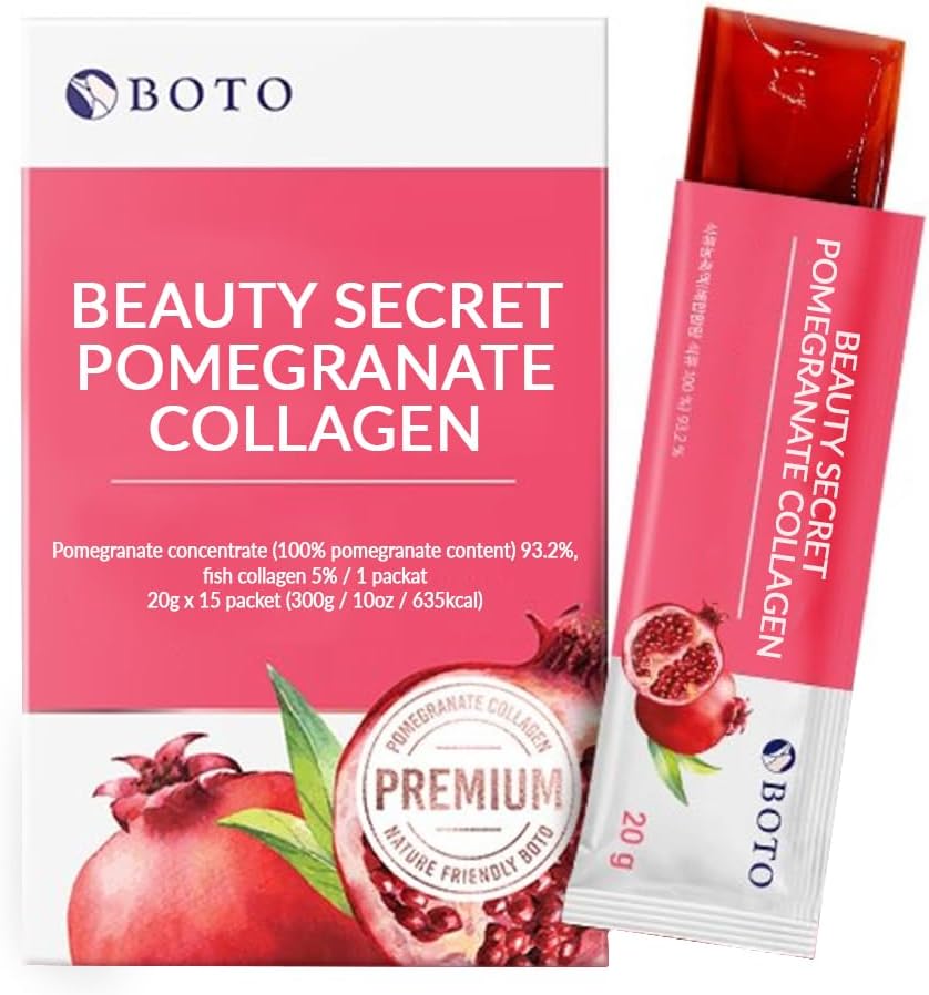 BOTO Beauty Secret Pomegranate Collagen 20g - Korean Beauty Collagen Jelly Stick, Low Molecular Fish Collagen, Pomegranate Flavored - Packs of 15 2