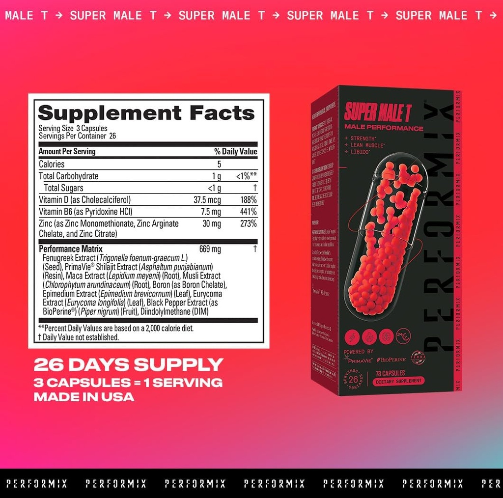 PERFORMIX - Super Male T - Testosterone Booster - Increase Strength & Muscle - Promotes Endurance, Stamina, Libido, Mood & Mental Clarity - Mass Gainer - 26 Servings 6
