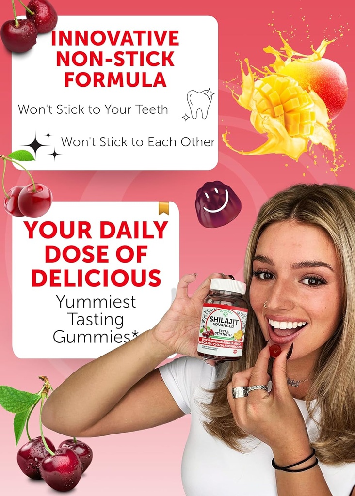 Lunakai USA Made Pure Shilajit Gummies 1200mg with Ashwagandha & Chaga - Himalayan Shilajit for Men & Women, Energy & Vitality Support, 60ct 4