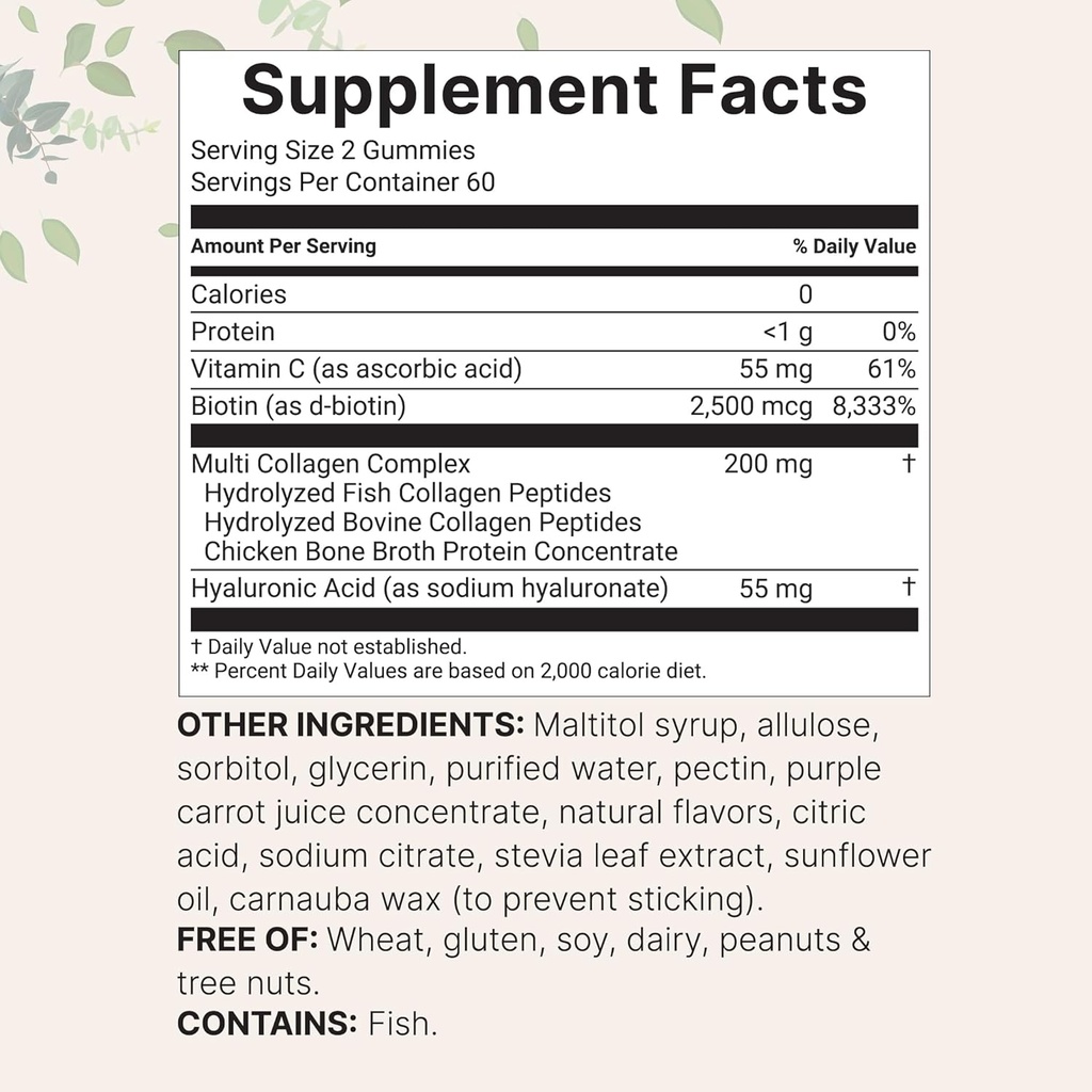 Micro Ingredients Multi Collagen Peptides, 120 Collagen Gummies | Type I,II,III,V,X Protein with Biotin, Hyaluronic Acid, & Vitamin C Complex | Pomegranate & Berry Flavored | Sugar Free, Non-GMO 5