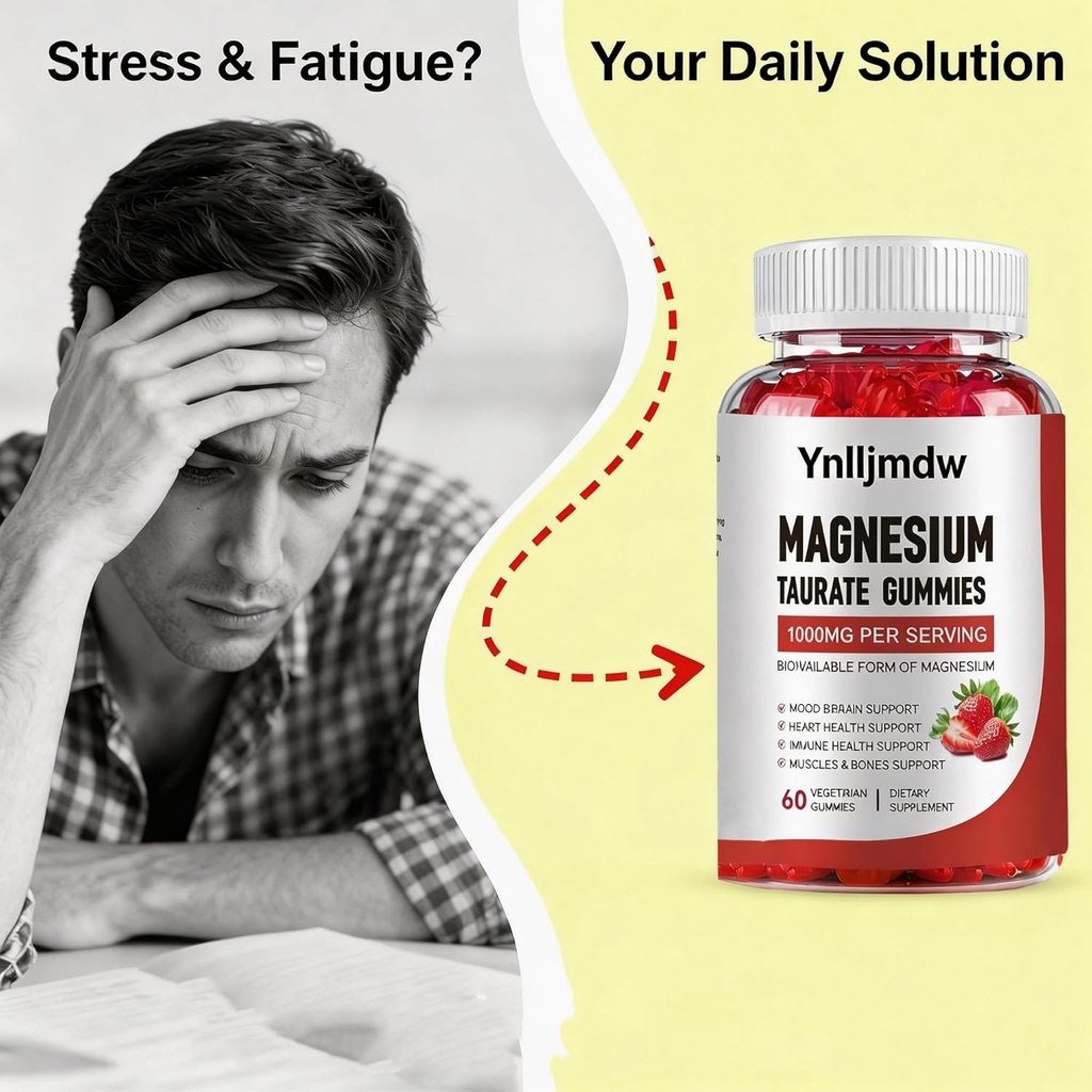 Magnesium Taurate Gummies with Magnesium Taurate, Magnesium Glycinate & Magnesium Citrate-for Heart Health, Muscles Function, Mood Support-Vegetarian, Non-GMO 5