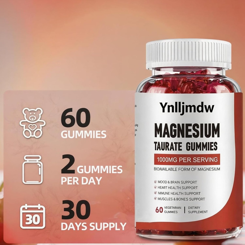 Magnesium Taurate Gummies with Magnesium Taurate, Magnesium Glycinate & Magnesium Citrate-for Heart Health, Muscles Function, Mood Support-Vegetarian, Non-GMO 6