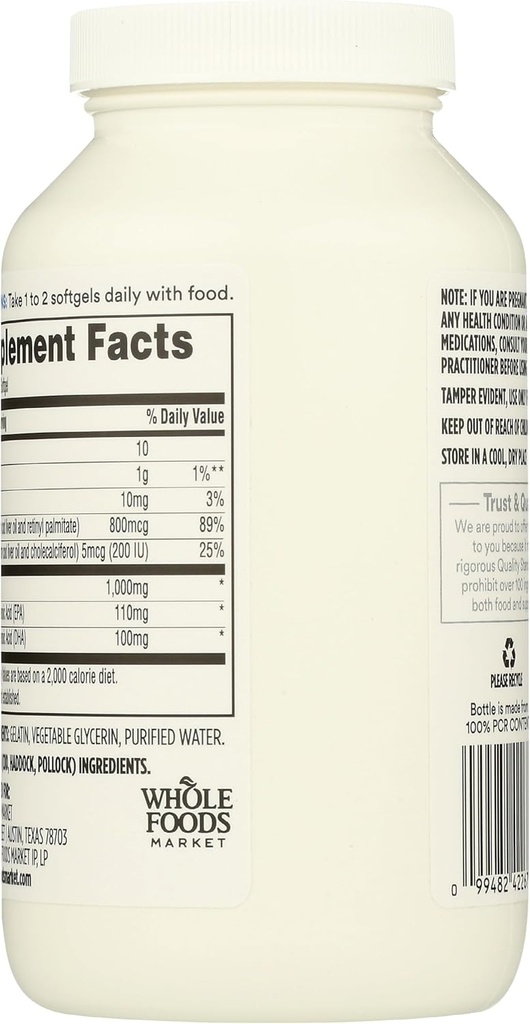 365 by Whole Foods Market, Cod Liver Oil Norwegian 1000Mg, 180 Softgels 3