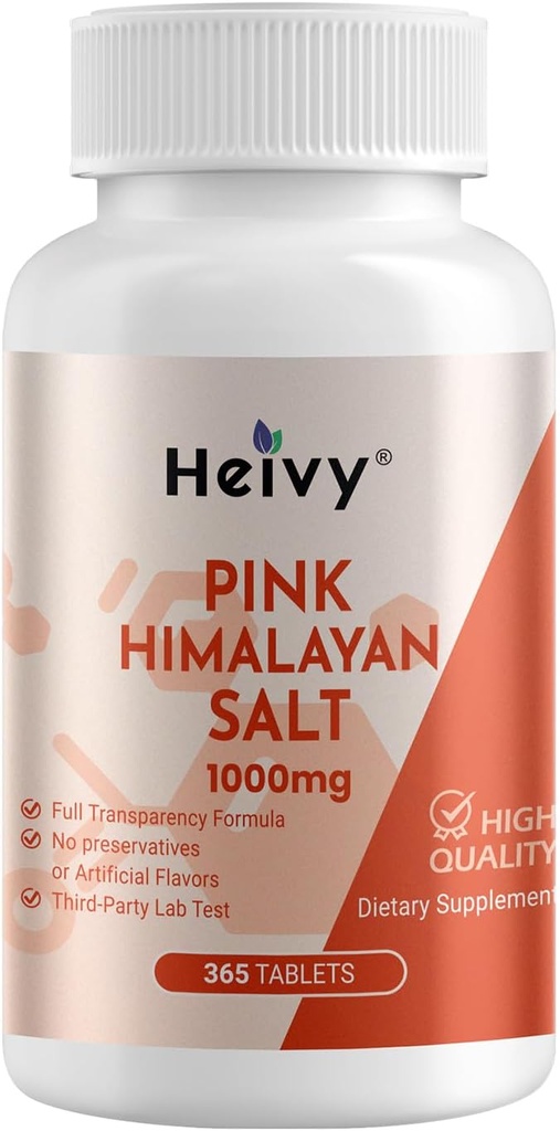 Heivy Pink Himalayan Salt Tablets 1000mg - Sodium Chloride 988mg, Non-GMO, Mineral-Rich Electrolyte Balance and Hydration, 365 Salt Tablets-Eectrolyte Supplement 2