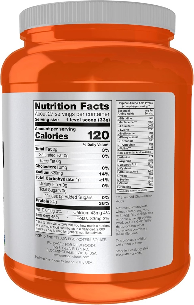 NOW Foods Sports Nutrition, Pea Protein 24 g, Fast Absorbing, Unflavored Powder, 2-Pound 3