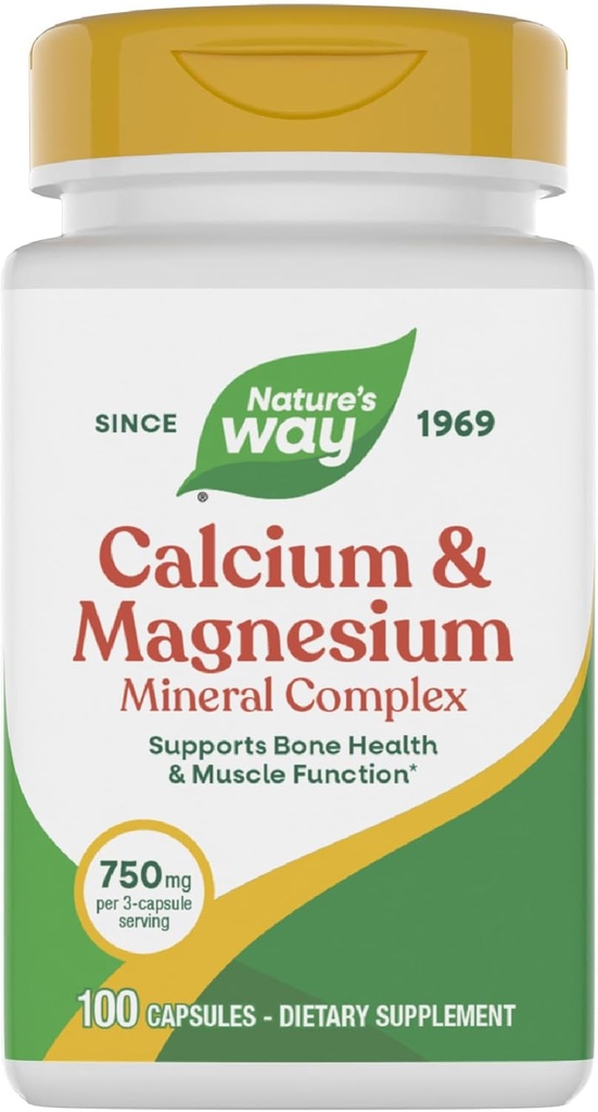 Nature's Way Calcium & Magnesium Mineral Complex, Supports Bone Health & Muscle Function,* 750 mg per 3-Capsule Serving, 100 Capsules (Packaging May Vary) 2