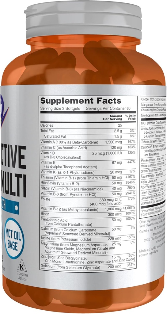 NOW Foods Sports Nutrition, Men's Extreme Sports Multi with Free-Form Amino Acids, ZMA®, Tribulus, MCT Oil, and Herbal Extracts, 180 Softgels 3