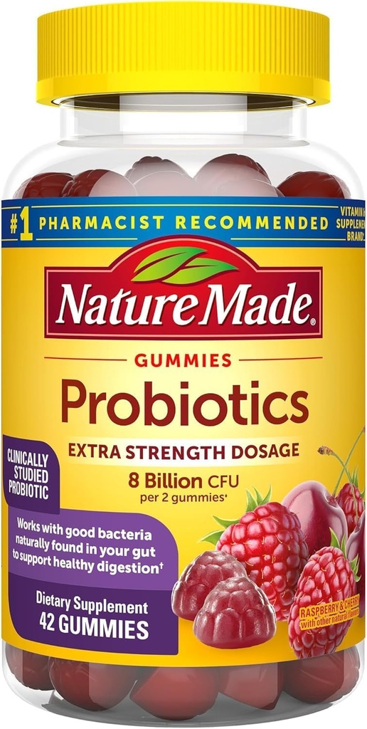 Nature Made Digestive Probiotics Ultra-Strength, Raspberry & Cherry, 42 Gummies (Pack of 2) 2