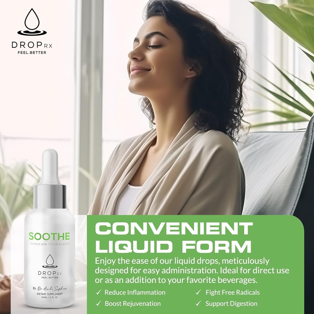DropRx Soothe by Dr. Nicole Saphier – Organic Turmeric & Ginger Root Liquid Extract, Supports Digestion & Wellness, Non-GMO, Vegan, Gluten-Free, Kosher, Made in USA (2 Fl Oz) 4