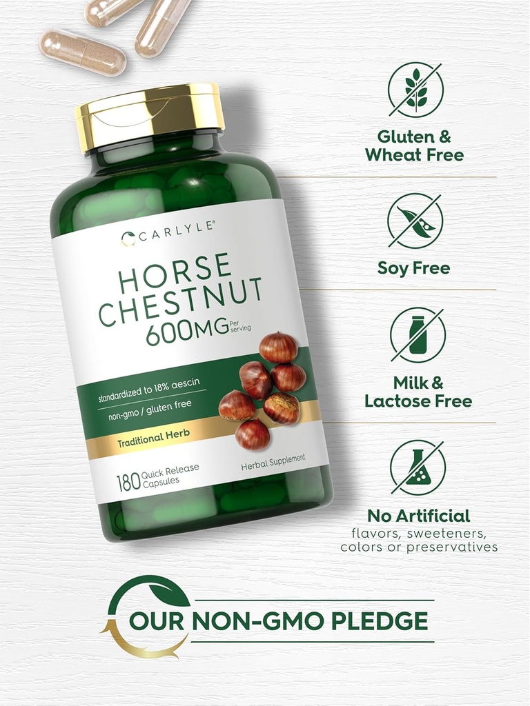 Carlyle Horse Chestnut Extract | 600mg | 180 Capsules | Herbal Supplement | Non-GMO, Gluten Free 6