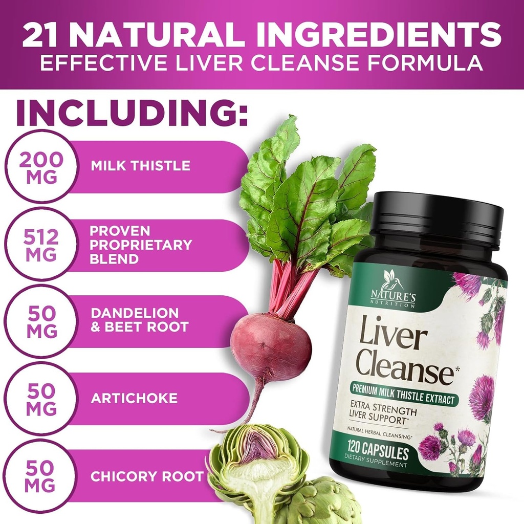 Liver Cleanse Detox & Repair Formula - 20-in-1 Advanced Liver Support Supplement with Silymarin Milk Thistle, Dandelion Root, Artichoke Extract, Turmeric, Choline, & Beetroot - 120 Veggie Capsules 4