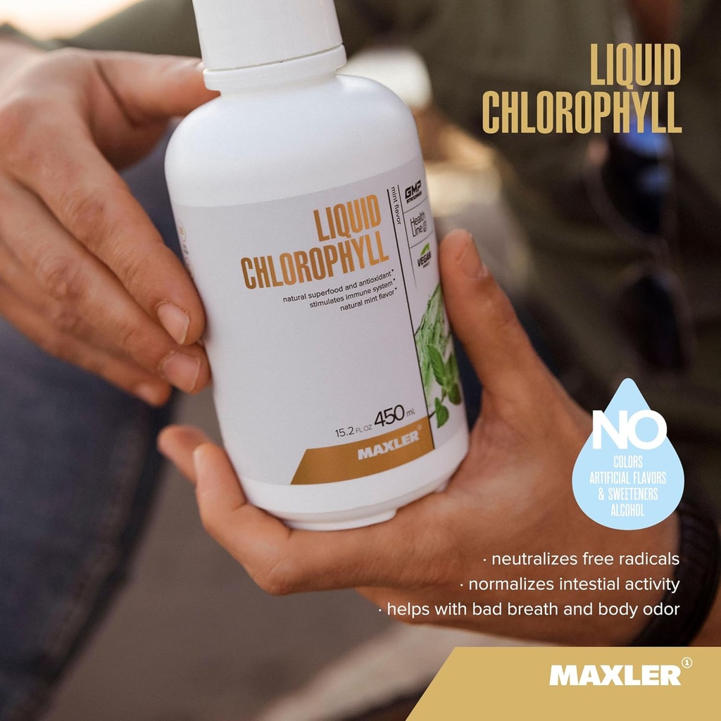 Maxler Chlorophyll Liquid Natural Flavor - Internal Deodorant for Body Odor & Bad Breath Supplement - Vegan Liquid Chlorophyll - 132 mg of Chlorophyllin per 1 Serving (15 Servings) - 15.2 fl oz 4