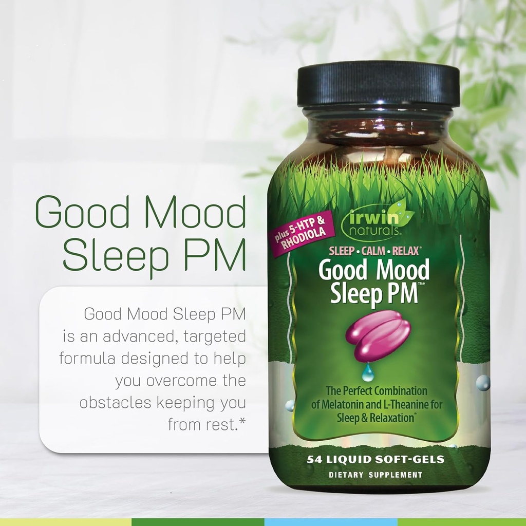 Irwin Naturals Good Mood Sleep PM - 54 Liquid Soft-Gels - with Melatonin and L-Theanine for Rest & Relaxation - 18 Total Servings 6