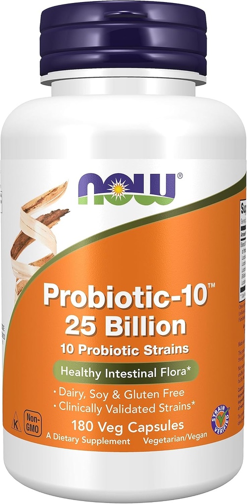NOW Foods, Probiotic-10™, 25 Billion, with 10 Probiotic Strains, Dairy, Soy and Gluten Free, Strain Verified, 180 Veg Capsules 2