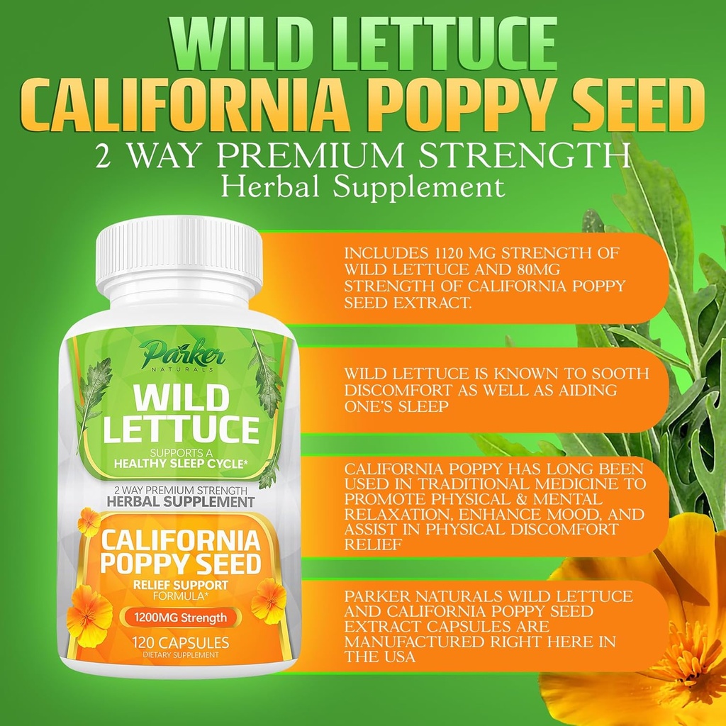 Parker Naturals Wild Lettuce Extract & California Poppy Seed Supplement, 2 Way Premium Strength Herbal Supplement for Healthy Sleep & Relief Support, 120 Capsules 3