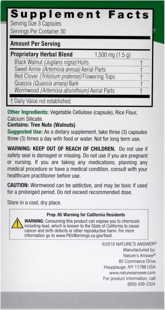 Nature's Answer Black Walnut Complex Vegetarian Capsules Powder, 90-Count Black Walnut | Vegan | Non-GMO Black Walnut Wormwood | Natural Cleanser | Detoxifier Support 4