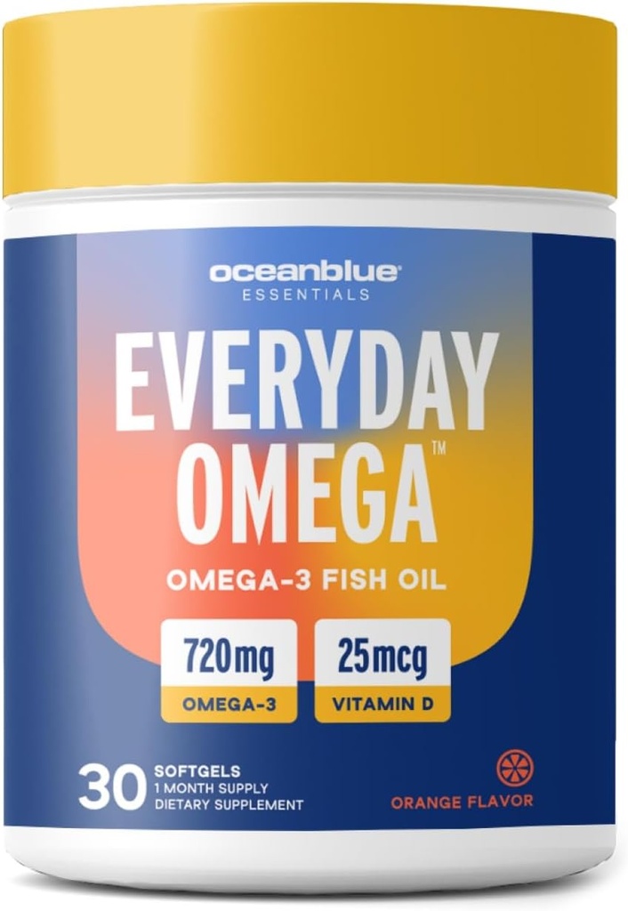 Oceanblue Omega-3 Supplement for Women | Burpless Fish Oil 720mg with Vitamin D3 | Small Pills Easy to Swallow Mini Softgels | Heart Immune Support Orange Flavor (60 Count Minicap) 2