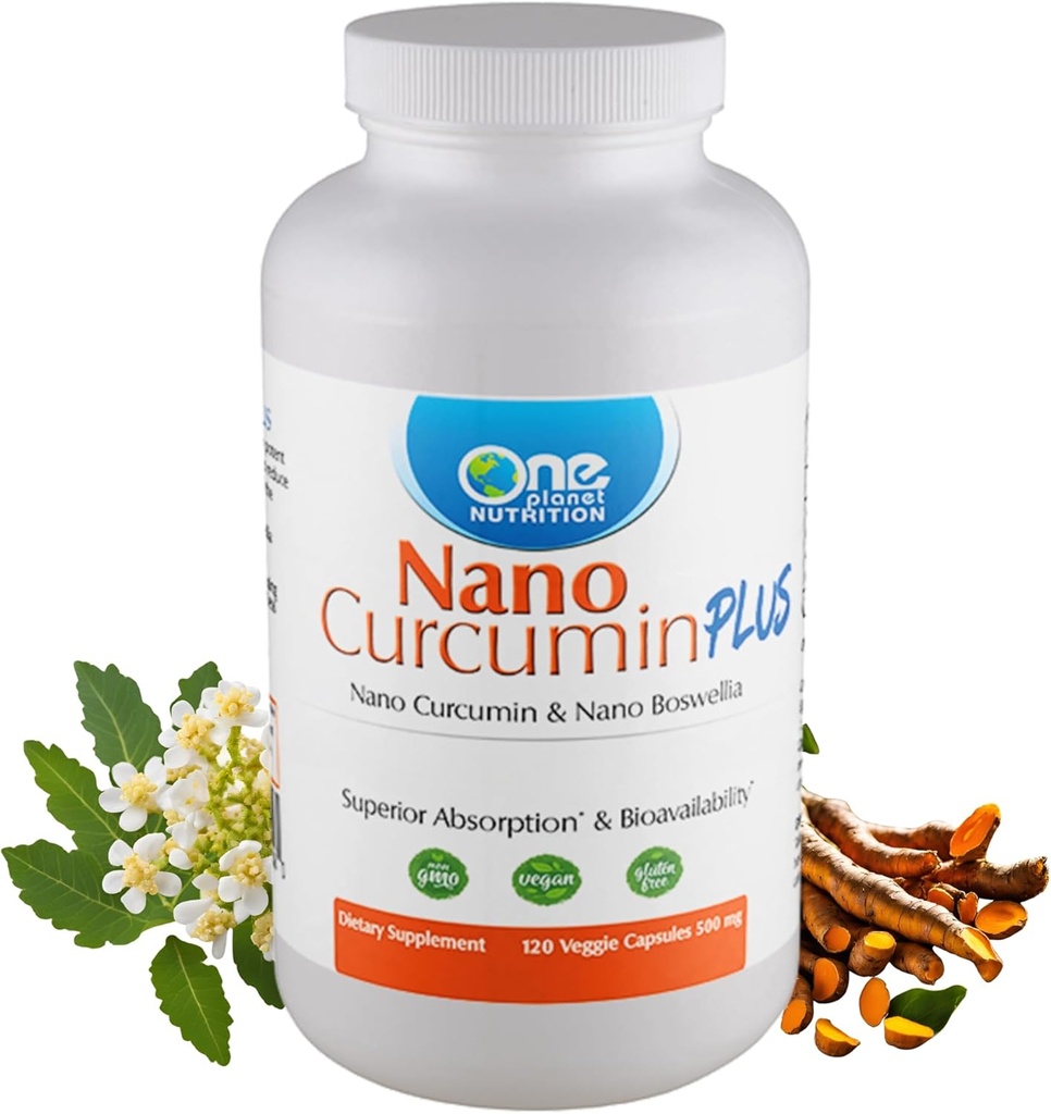 One Planet Nutrition Nano Curcumin Plus 500 mg Veggie Capsules (120 Servings), Nano Curcumin with Boswellia for High Absorption, Supports Joint & Immune Health, Non-GMO, Vegan, Gluten-Free 2