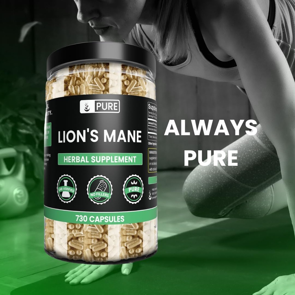 PURE ORIGINAL INGREDIENTS Lion's Mane (730 Capsules) No Magnesium or Rice Fillers, Always Pure, Lab Verified 6