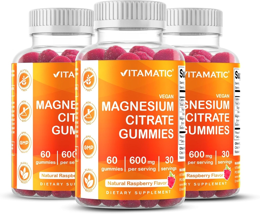 Vitamatic Magnesium Gummies 600mg per Serving – 60 Vegan Gummies – Relaxation, Muscle, Bone & Energy Support – 3 Pack 2