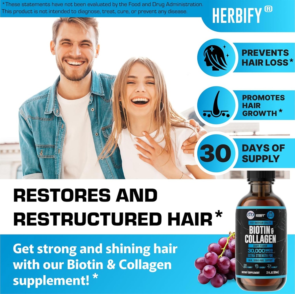HERBIFY Bundle - Mullein Leaf Extract & Biotin and Collagen - Respiratory Support & Hair Skin and Nails Vitamins Support 6